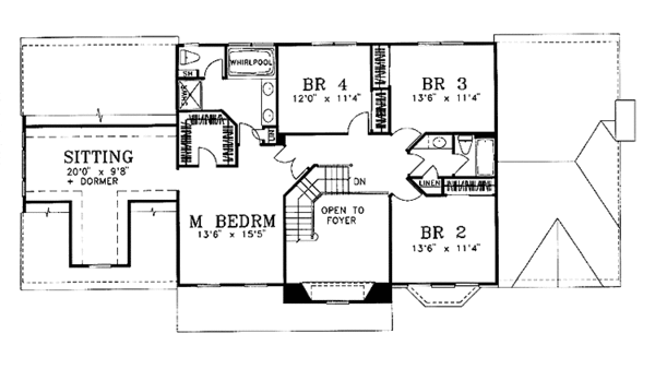 Architectural House Design - Colonial Floor Plan - Upper Floor Plan #1029-30
