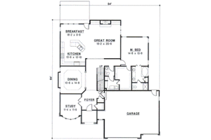 Floor Plan - Main Floor for Traditional House Plan #67-219 - 4 bed, 3 bath
