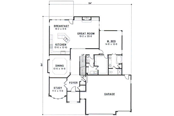 Floor Plan - Main Floor for Traditional House Plan #67-219 - 4 bed, 3 bath