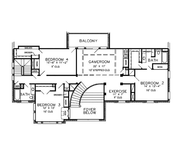 House Blueprint - European Floor Plan - Upper Floor Plan #968-41