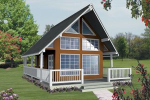 Exterior - Front Elevation 4 for Cabin House Plan #118-163 - 1 bed, 1 bath