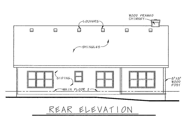 Home Plan - Exterior - Rear Elevation for Craftsman House Plan #20-126 - 3 bed, 2 bath