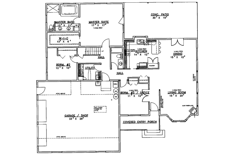 Home Plan - Floor Plan - Main Floor for Ranch House Plan #117-815 - 3 bed, 2 bath