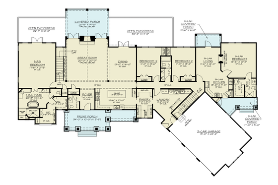 Floor Plan - Main Floor for Farmhouse House Plan #119-460 - 4 bed, 3 bath