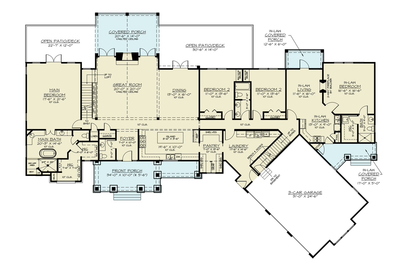House Design - Floor Plan - Main Floor for Farmhouse House Plan #119-460 - 4 bed, 3 bath