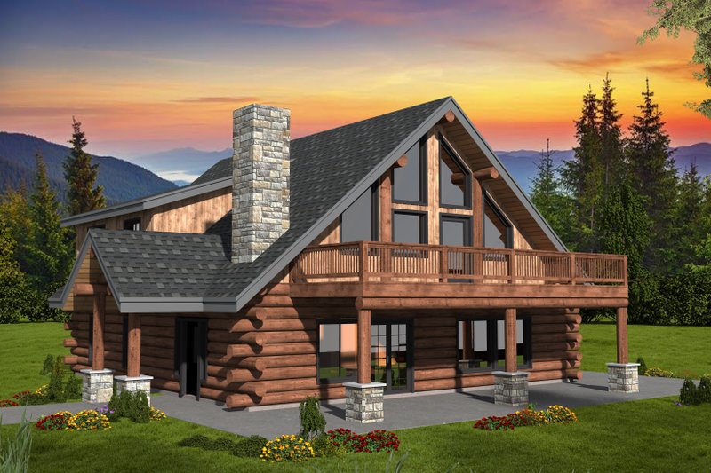 House Blueprint - Log Exterior - Front Elevation Plan #117-992