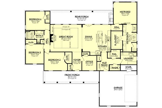 Floor Plan - Main Floor for Farmhouse House Plan #430-232 - 4 bed, 2.5 bath
