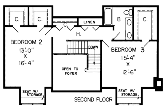 Floor Plan - Upper Floor for Traditional House Plan #312-227 - 3 bed, 2.5 bath