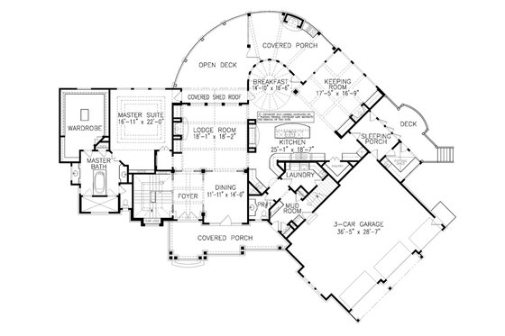 Floor Plan - Main Floor for Craftsman House Plan #54-514 - 3 bed, 3.5 bath