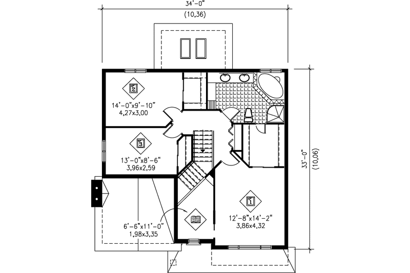 Dream House Plan - Floor Plan - Upper Floor for Traditional House Plan #25-2010 - 3 bed, 1.5 bath