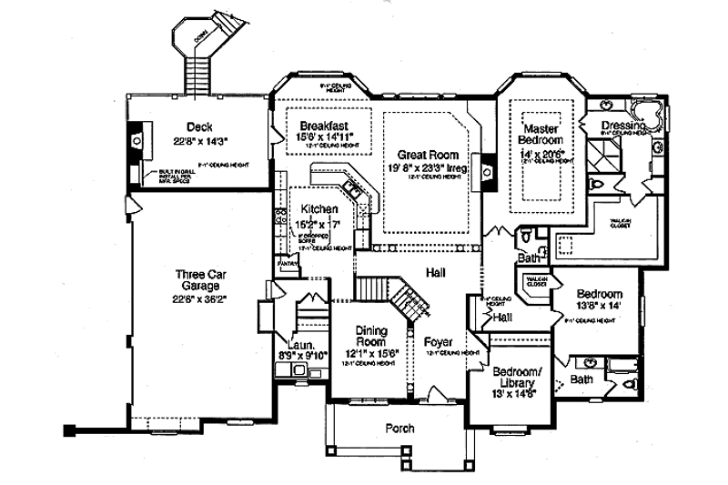 House Blueprint - Floor Plan - Main Floor for Craftsman House Plan #46-114 - 4 bed, 3.5 bath