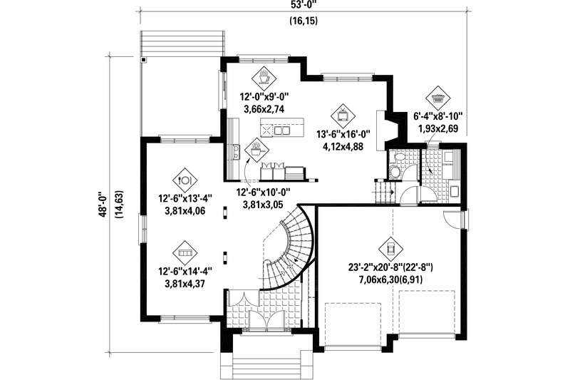 Home Plan - Floor Plan - Main Floor for Contemporary House Plan #25-4482 - 4 bed, 2 bath