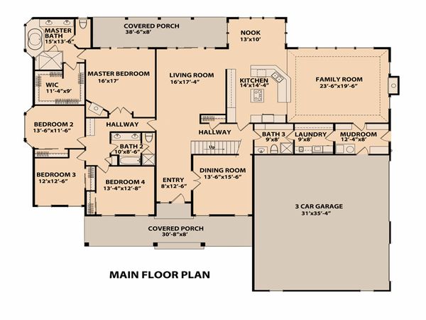 Ranch Floor Plan - Main Floor Plan #515-1