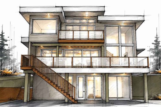 Exterior - Rear Elevation for Contemporary House Plan #1101-69 - 3 bed, 3.5 bath