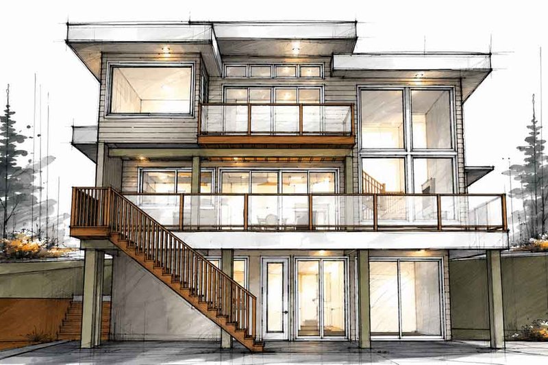 Architectural House Design - Exterior - Rear Elevation for Contemporary House Plan #1101-69 - 3 bed, 3.5 bath