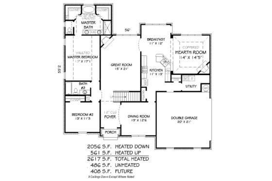 Floor Plan - Main Floor for European House Plan #424-9 - 4 bed, 3 bath