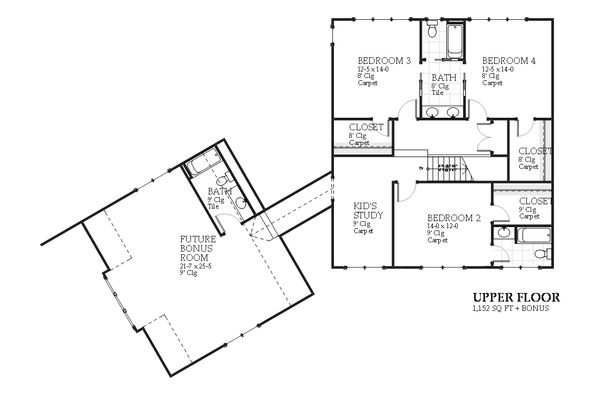 Traditional Floor Plan - Upper Floor Plan #901-106