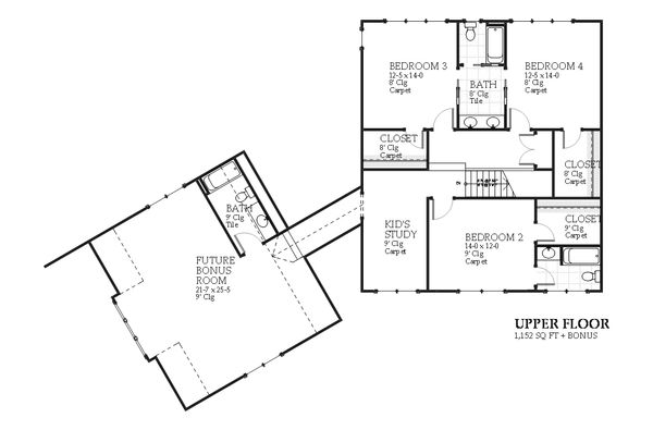 Traditional Floor Plan - Upper Floor Plan #901-106