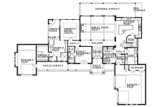 Floor Plan - Main Floor for Craftsman House Plan #935-11 - 4 bed, 4.5 bath