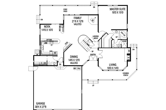 Floor Plan - Main Floor for Traditional House Plan #60-315 - 3 bed, 2.5 bath