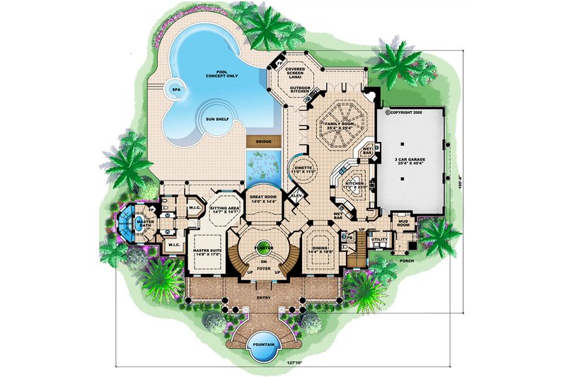 House Blueprint - Floor Plan - Main Floor for Southern House Plan #27-534 - 5 bed, 6 bath
