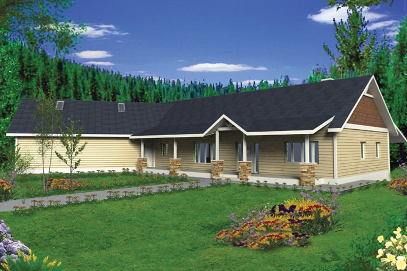 Architectural House Design - Exterior - Front Elevation 3 for Ranch House Plan #117-848 - 2 bed, 2.5 bath