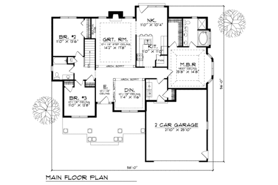 Floor Plan - Main Floor for Traditional House Plan #70-212 - 3 bed, 2 bath