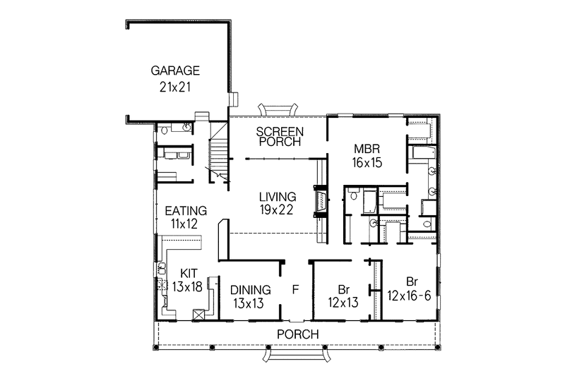 Architectural House Design - Floor Plan - Main Floor for Colonial House Plan #15-305 - 3 bed, 2.5 bath