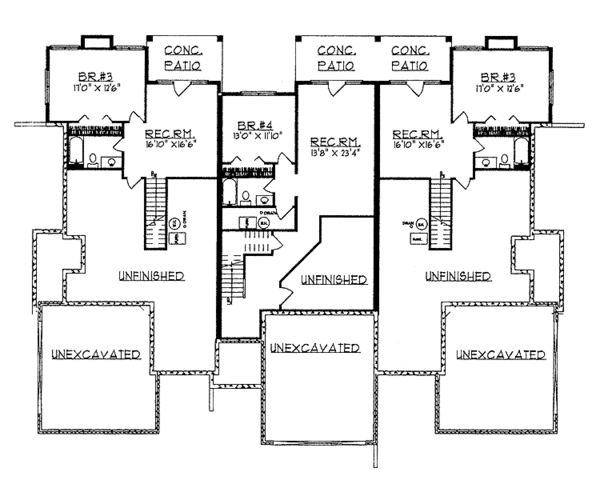 Architectural House Design - Traditional Floor Plan - Lower Floor Plan #70-1346