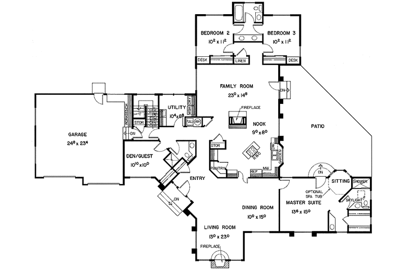 Architectural House Design - Floor Plan - Main Floor for Contemporary House Plan #60-797 - 4 bed, 3 bath