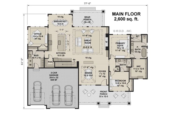 Floor Plan - Main Floor for Traditional House Plan #51-1224 - 2 bed, 2 bath