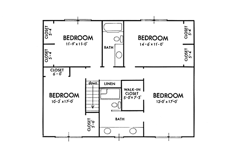 Dream House Plan - Floor Plan - Upper Floor for Colonial House Plan #320-1272 - 4 bed, 3 bath