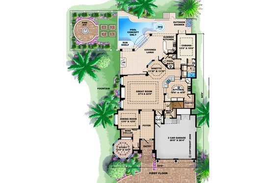Floor Plan - Main Floor for Beach House Plan #27-527 - 4 bed, 4.5 bath