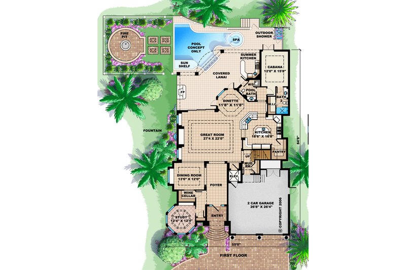 House Blueprint - Floor Plan - Main Floor for Beach House Plan #27-527 - 4 bed, 4.5 bath