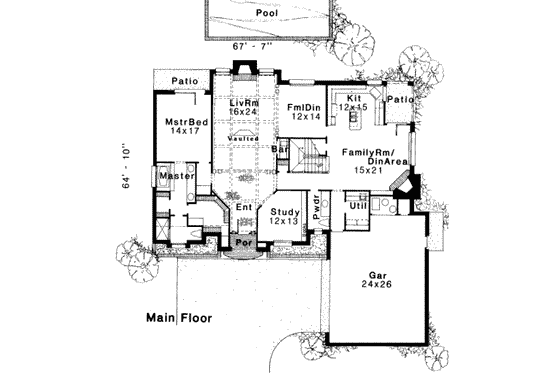Floor Plan - Main Floor for European House Plan #310-106 - 4 bed, 3.5 bath