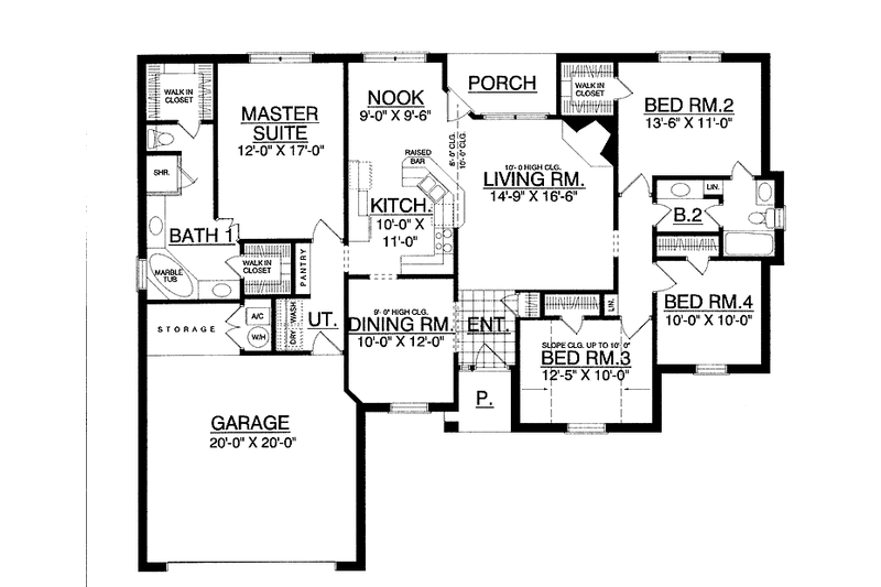 Home Plan - Floor Plan - Main Floor for Traditional House Plan #40-485 - 4 bed, 2 bath