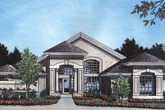 Exterior - Front Elevation for Mediterranean House Plan #417-215 - 4 bed, 3 bath