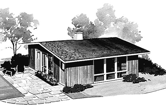 Exterior - Front Elevation 3 for Ranch House Plan #72-525 - 3 bed, 1 bath