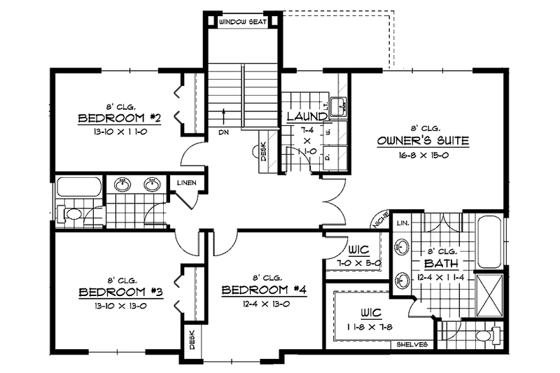 Home Plan - Floor Plan - Upper Floor for European House Plan #51-647 - 4 bed, 2.5 bath