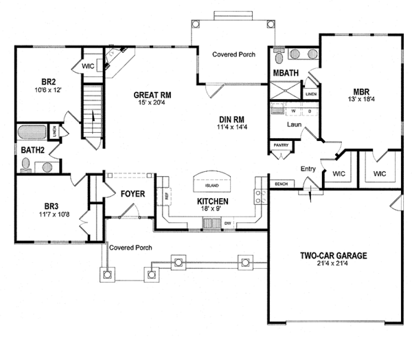 Craftsman Floor Plan - Main Floor Plan #316-260