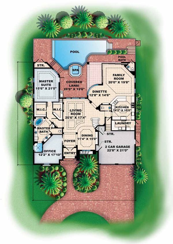 Architectural House Design - Mediterranean Floor Plan - Main Floor Plan #1017-16