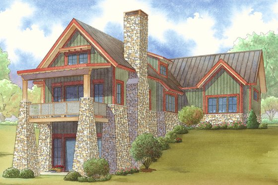 Exterior - Rear Elevation for Craftsman House Plan #17-3399 - 2 bed, 3 bath
