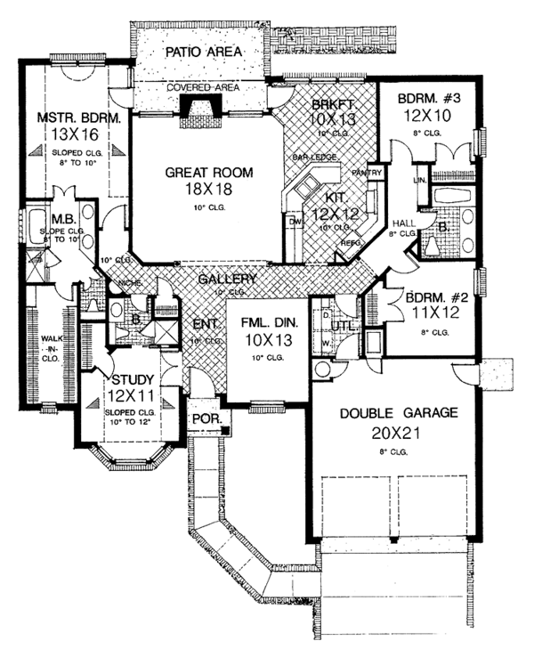 House Design - Ranch Floor Plan - Main Floor Plan #310-1020