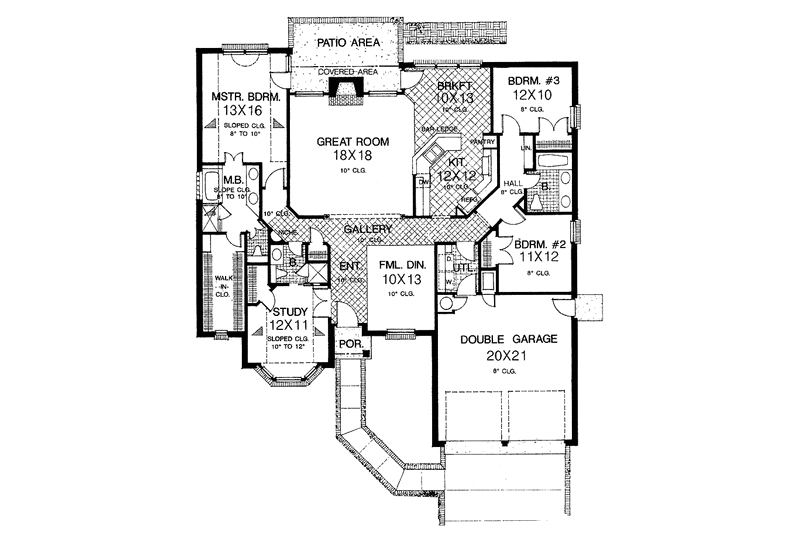 Architectural House Design - Floor Plan - Main Floor for Ranch House Plan #310-1020 - 3 bed, 3 bath
