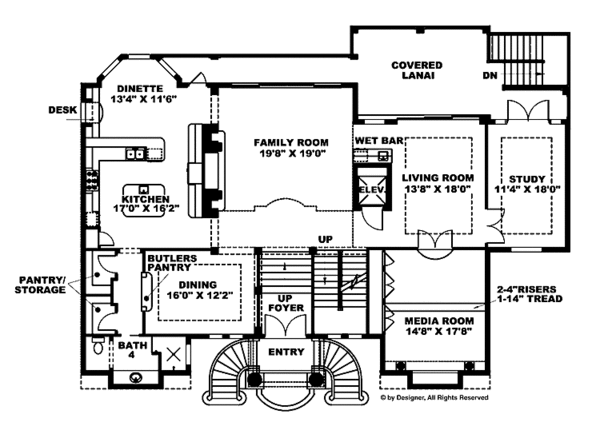 Architectural House Design - Mediterranean Floor Plan - Main Floor Plan #1017-47
