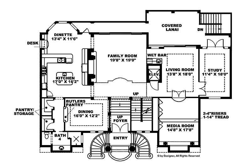 Home Plan - Floor Plan - Main Floor for Mediterranean House Plan #1017-47 - 3 bed, 5 bath