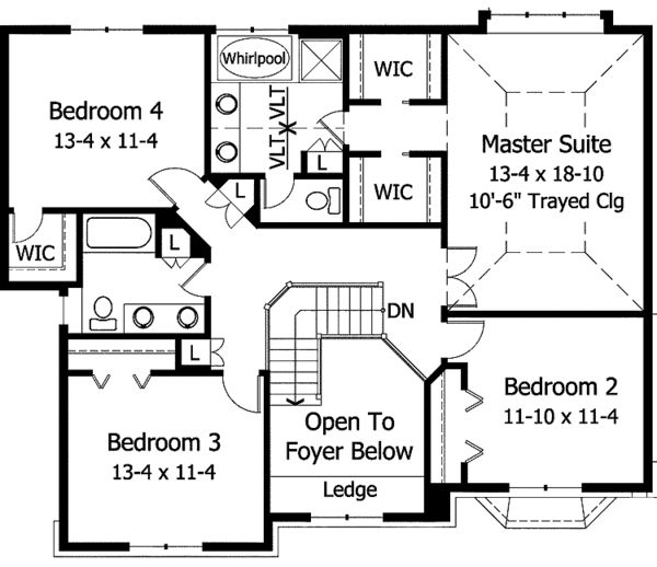 Architectural House Design - Traditional Floor Plan - Upper Floor Plan #51-961