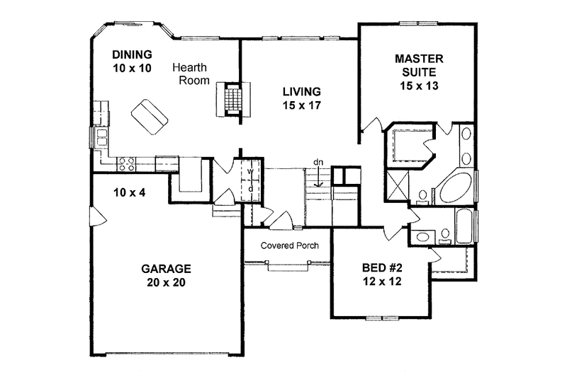 Architectural House Design - Floor Plan - Main Floor for Traditional House Plan #58-231 - 2 bed, 2 bath