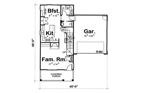 Floor Plan - Main Floor for Farmhouse House Plan #20-1212 - 3 bed, 2.5 bath