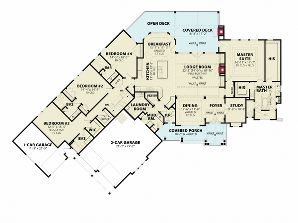 Home Plan - Floor Plan - Main Floor for Craftsman House Plan #54-729 - 4 bed, 4 bath